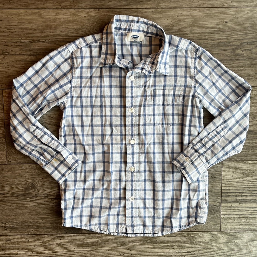 Old Navy Toddler Boy Long Sleeve Button Down Dress Shirt Blue Plaid Small 6/7
